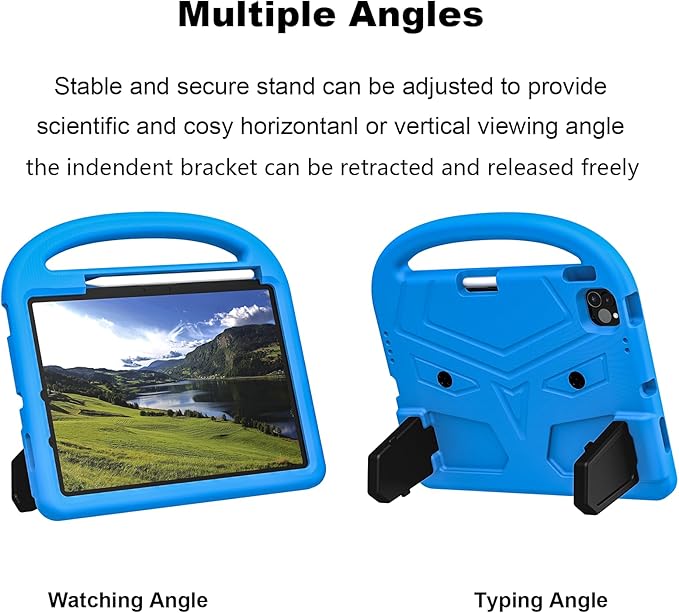 Kids Case for Apple iPad Air 11 inch M3/M2 & iPad Pro 11 inch M5/M4 (2025/2024) with Pencil Holder/Handle/Kickstand Lightweight Soft EVA Foam Shockproof Stand Girls Boys Cover, Blue Bird