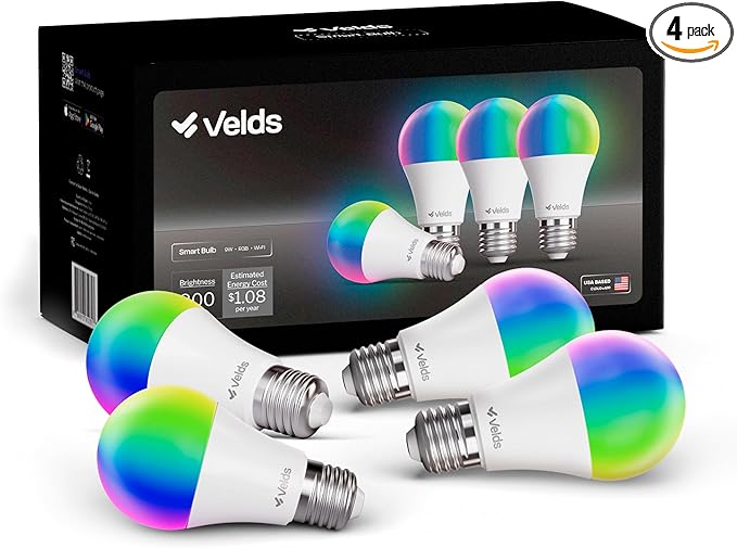 Smart Light Bulbs, Dimmable Color Changing LED RGBW, Compatible with Alexa & Google Home, WiFi 2,4GHz & Bluetooth A19 E26, 9W 800LM 60W Equivalent, Music Sync, No Hub Required, 4 Pack