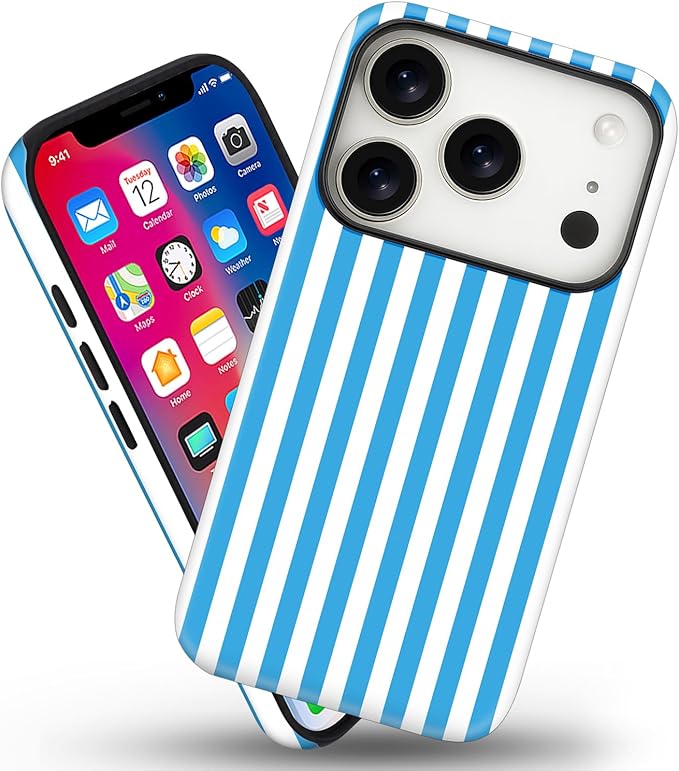 Magnetic for iPhone 17 Pro Max Case Cute Stripes Phone Case, Shockproof Slim TPU and Hard PC Protective Phone Cover Compatible with MagSafe Designed for Women Girls, Deep Blue