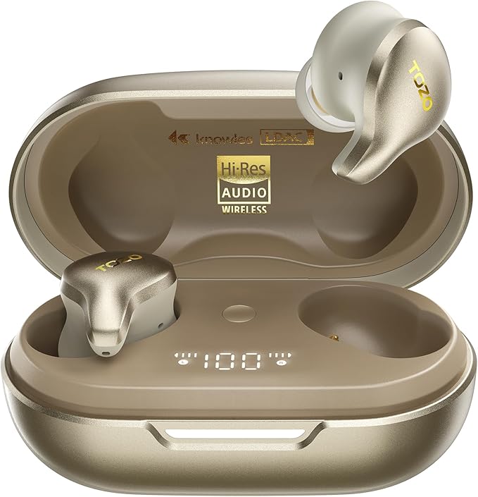 TOZO Golden X1 Wireless Earbuds Balanced Armature Driver and Hybrid Dynamic Driver, Bluetooth Headphones OrigX Pro, LDAC & Hi-Res Audio Wireless, Noise Cancellation Headset Champagne