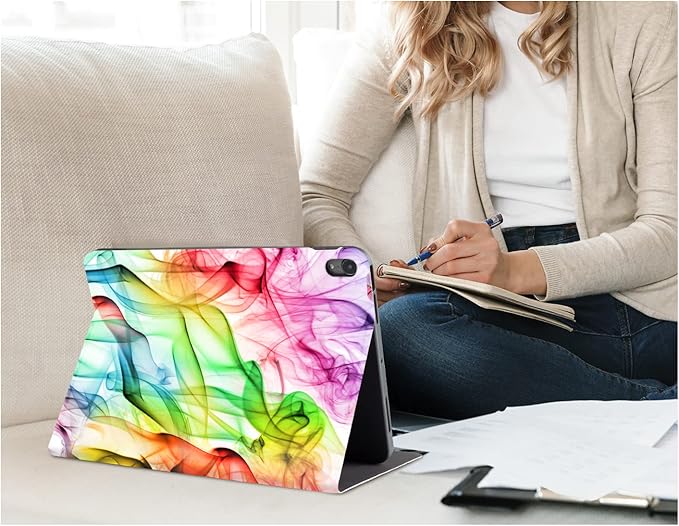 iPad Air 11 Inch Case M3/M2 (2025/2024), Case for iPad air 5th/4th Generation 10.9 Inch, case for iPad air 11-inch Multi-Angle AdjustableStand Soft Leather Shockproof Auto Wake/Sleep,Colorful Smoke
