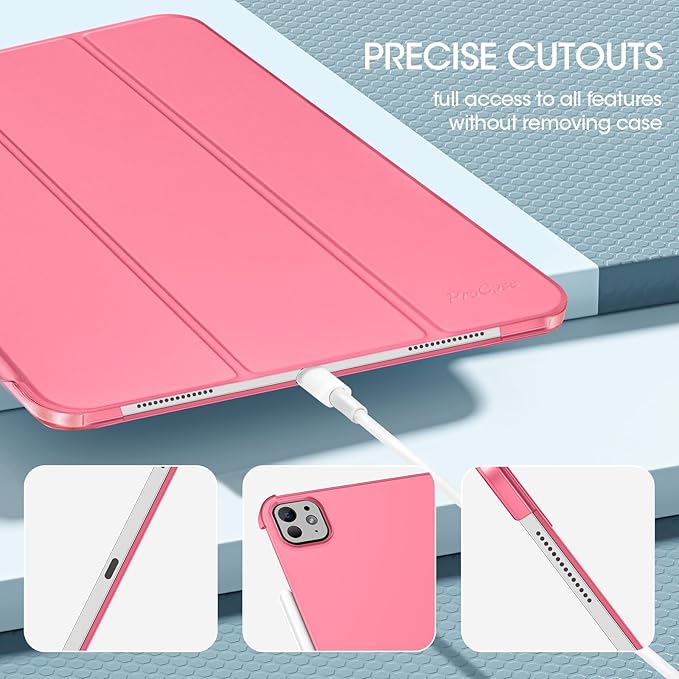 ProCase for iPad Pro 13 Inch Case M5 2025/ M4 2024, Smart Cover iPad Pro M5 M4 Case 13 Inch, Slim Stand Translucent Hard Shell Back, Supports Touch ID, Auto Wake/Sleep -Melonpink