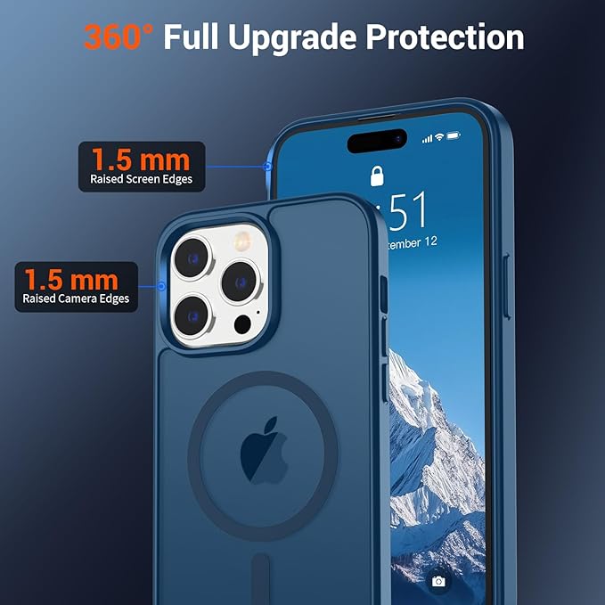 SUPFINE Magnetic for iPhone 14 Pro Case (Compatible with MagSafe) (Military Grade Drop Protection) Slim Translucent Matte Shockproof with Anti-Fingerprint Phone Case,Deep Blue