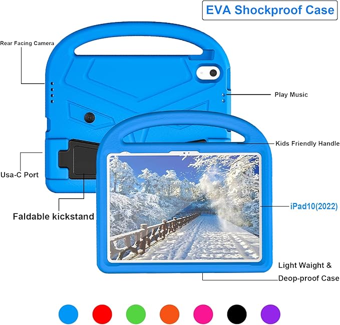 Dteck for iPad 10th Generation Case Kids 10.9 Inch 2022, Durable Lightweight Shockproof Protective Handle Stand EVA Foam Boys Girls Kids Proof Case for iPad 10th Generation 10.9 Inch 2022,Blue