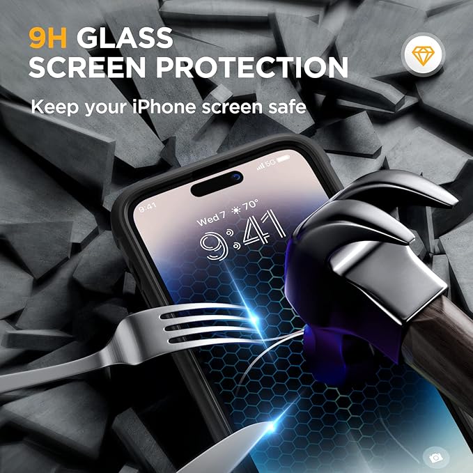 Miracase Magnetic for iPhone 14 Pro Case 6.1 inch, (Compatible with MagSafe) Upgrade Full-Body Clear Phone Bumper Case with Built-in 9H Tempered Glass Screen Protector, Black