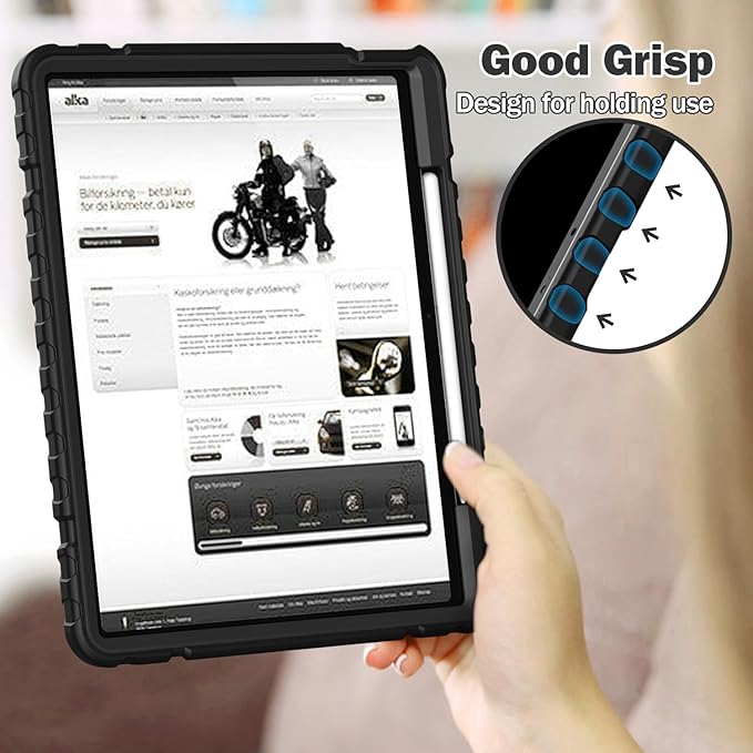 Grifobes Case for iPad Air 13-inch (M4/M3/M2) 2026/2025/2024, Heavy Duty Shockproof Rugged Protective Cover with Pencil Holder/Built-in Stand for i Pad Air 13" (Black)