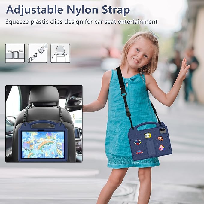 AKABEILA Compatible with Honor Pad X8a 2024/Infinix Xpad 11 inch 2024 Tablet Case, Kids Friendly Universal Lightweight Shockproof Protective Case with Shoulder Strap & Stand Handle Navy Blue