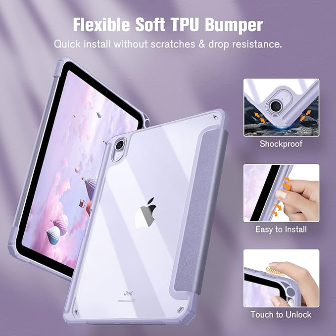 Fintie Hybrid Slim Case for iPad Mini 7 (A17 Pro, 7th Generation) 2024 / iPad Mini 6 (6th Gen) 8.3 Inch, [Built-in Pencil Holder] Shockproof Cover Clear Transparent Back Shell, Composition L