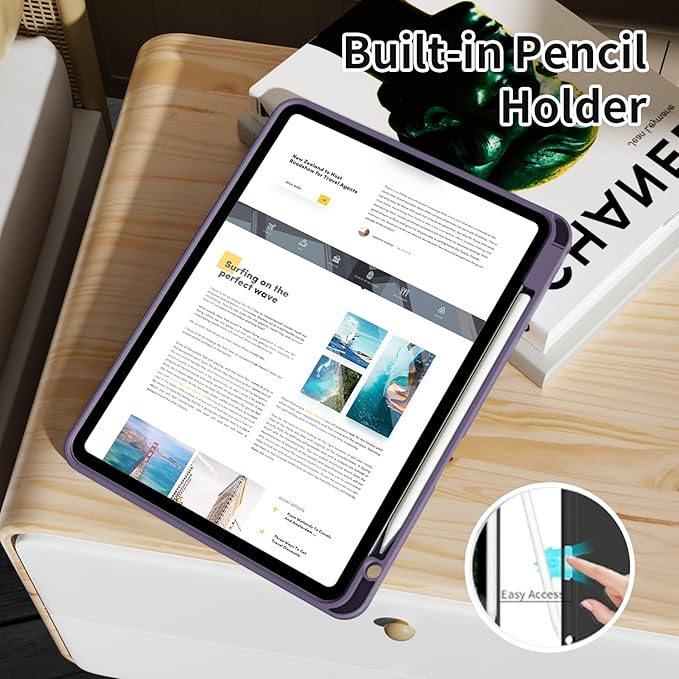 Case for iPad Pro 11 inch (M5/M4) 2025/2024 with Pencil Holder,Tri-Fold Stand Cover, Protective Soft TPU Back&Shockproof Air Corner,Supports Apple Pencil Pro, Auto Wake/Sleep (Purple Gray)