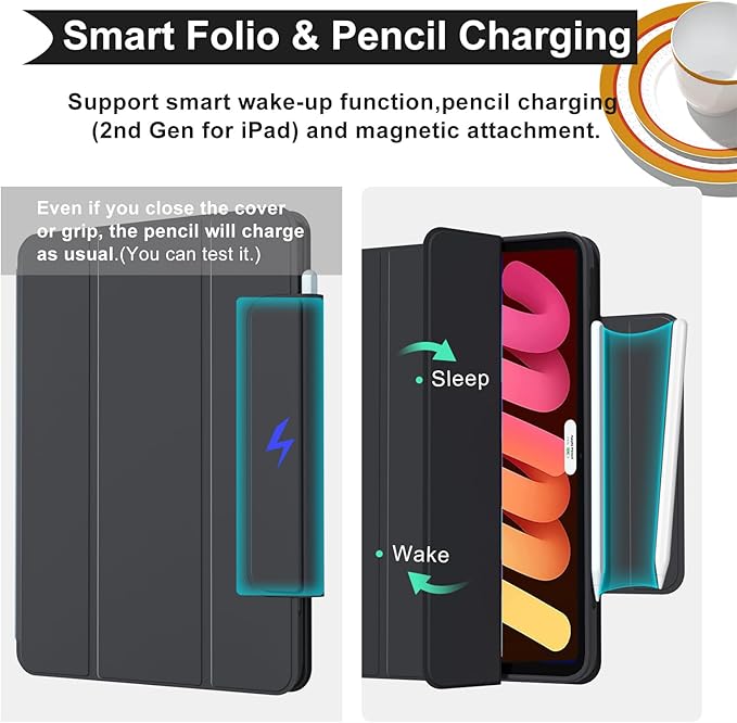 ZENLU iPad mini 6th 7th Generation Case with Removable Magnetic Folio Cover, Premium PU Leather, Multiple Angles, Pencil Charging Support, Full Protective Case for 8.3 inch iPad mini 6/7 (Black)