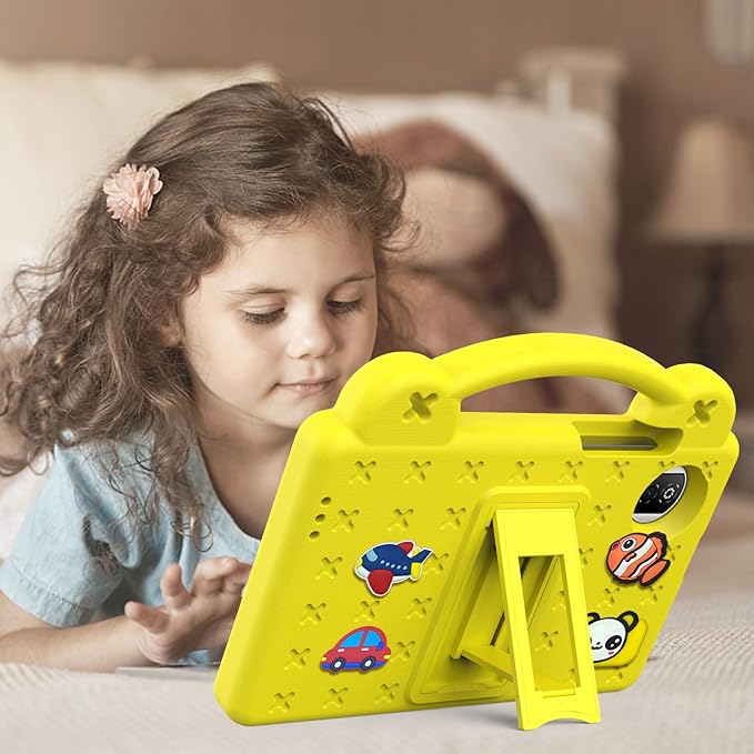 AKABEILA Compatible with Honor Pad X7 8.7 inch 2025 Tablet Case, Kids Friendly Universal Lightweight Shockproof Protective Case with Shoulder Strap & Stand Handle Yellow