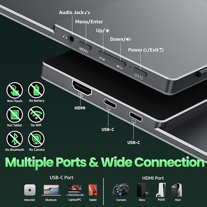 cocopar Portable Monitor IPS Travel Monitor with USB-C HDMI Portable Screen for Laptop MacBook Surface PC PS4/5 External Display with Kickstand, VESA Mountable, 15.6 Inch