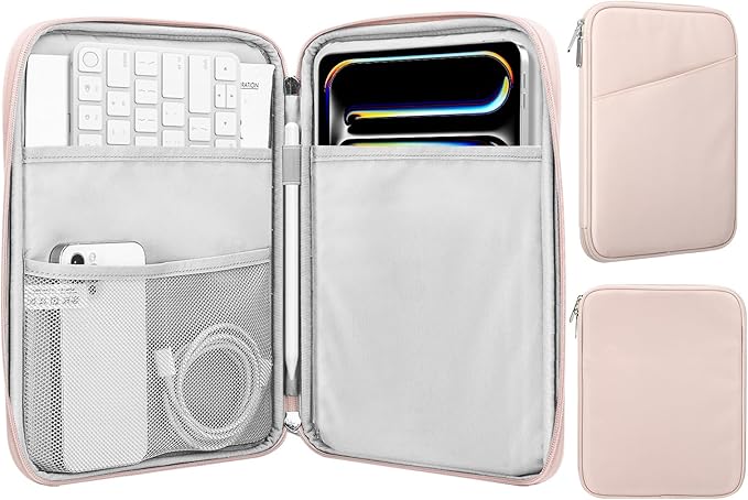 MoKo 9-11 Inch Tablet Sleeve Case, Fits New 11inch iPad Air M4/Pro M5, iPad A16 11", i-Pad 10/9/8/7th/Air 5/4th 10.9"/10.2", Tab S9/S8 11", Protective Bag Carrying Case with Pocket, Pink
