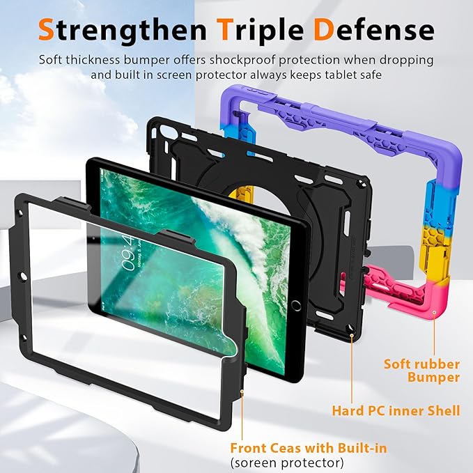 ROISKIN for iPad Pro 10.5 Case 2017/iPad Air 3rd Generation Case 2019, Rugged Heavy Duty Protective Cover with Screen Protector Pencil Holder, 360° Swivel Stand/Handle, Shoulder Strap for Kids