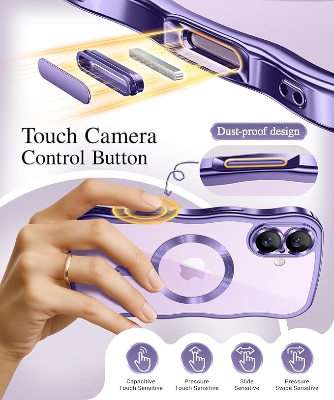 GVIEWIN for iPhone 17 Case Compatible with MagSafe, Upgraded [Full Camera Protection][Cute Wave Frame][Military Grade Protection] Electroplated Hard Phone Cover for Women Girl, Clear Purple