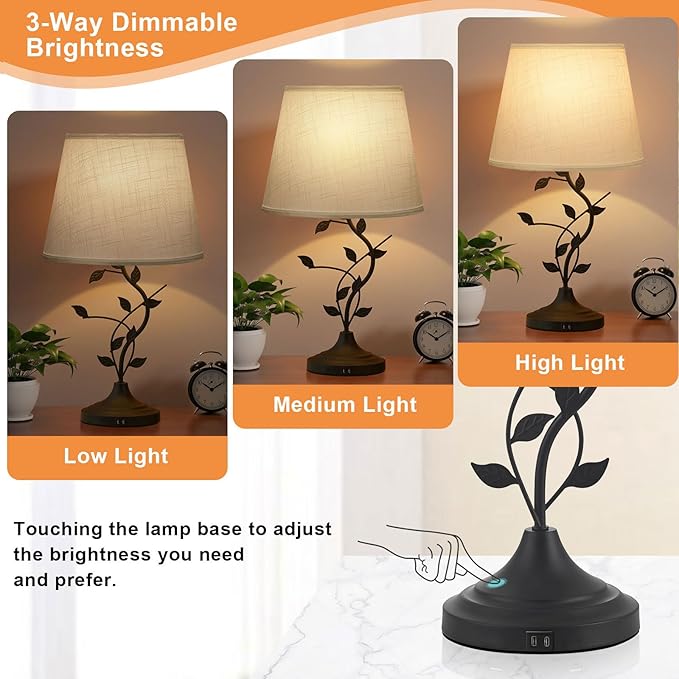 Kakanuo Table Lamp for Bedside, Lamp for Living Room with USB-A and USB-C Charging Ports, Traditional Tall Bedroom Lamp for End Table