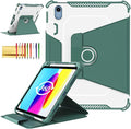 Rotating Case for iPad 11" A16 2025 / iPad 10th Generation 10.9" 2022 Smart Cover with Pencil Holder, Techcircle [Corner Protection] Hybrid TPU+PC Magnetic Flip Stand Soft Bumper Cover, Midnight Green