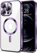 Hython Magnetic Clear for iPhone 12 Pro Max Case with Camera Lens Protector [Compatible with MagSafe] Plating Edge Slim Soft TPU Cover Protective Phone Case for iPhone 12 Pro Max 6.7", Deep Purple