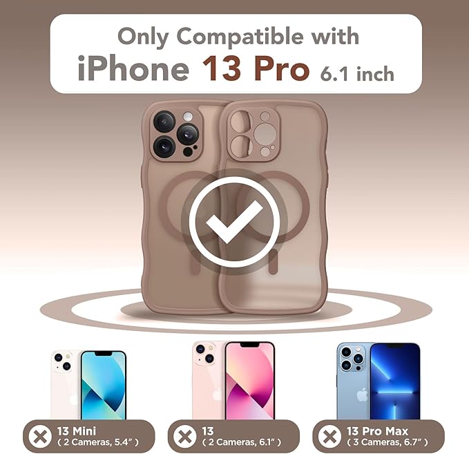 CAPRARO Cute for iPhone 13 Pro Case, Compatible with MagSafe, [Curly Wave Edge] [Full Camera Protection] [14 FT Drop Protection] Magnetic Phone Case for 13 Pro 6.1 Inch, Brown