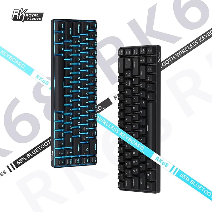 RK ROYAL KLUDGE RK68 Wireless Hot Swappable 65% Mechanical Keyboard, 68 Keys Compact BT5.0 Gaming Keyboard with Stand-Alone Arrow/Control Keys, Black, Quiet Red Switch