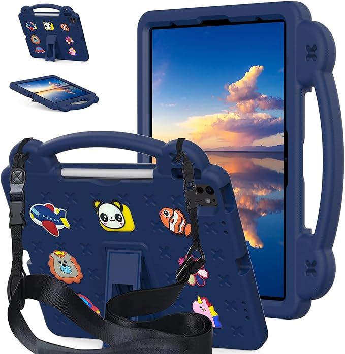 AKABEILA Compatible with Honor Pad X9/Honor Pad X8 Pro 11.5(2023) Tablet Case, Kids Friendly Universal Lightweight Shockproof Protective Case with Shoulder Strap & Stand Handle Navy Blue