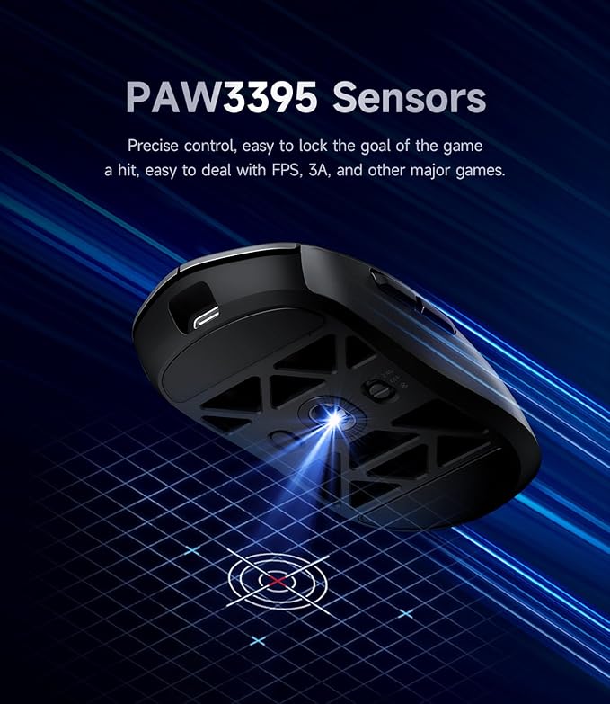 MCHOSE AX5 Wireless Gaming Mouse, 4KHz Polling Rate Focus PAW 3395 Optical Sensor - 26,000 DPI, 49g Ultra-Lightweight - 75 Hr Battery, Magnesium Alloy Mice - Black