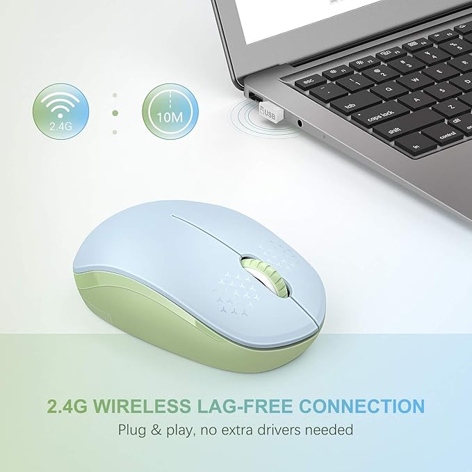 seenda Wireless Mouse for Laptop, 2.4G Noiseless Mouse with USB Receiver - Optical Tracking Portable Computer Mice for Chromebook, PC, Tablet, Windows, 24 Months Battery Life - Light Blue&Olive Green