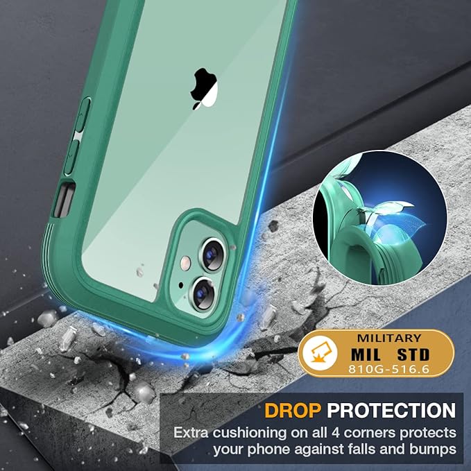 Miracase Glass Series for iPhone 11 Case 6.1 inch, Upgraded Full-Body Rugged Phone Bumper Case Cover with Built-in 9H Tempered Glass Screen Protector and Camera Protector, Light Green