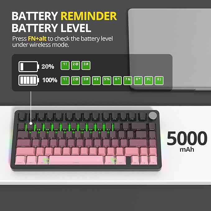 surmen M75 75% Wireless Creamy Keyboard with Gasket, Pre-lubed Triple Mode Bluetooth Mechanical Gaming Keyboard BT5.0/2.4Ghz/USB with Sound Absorbing Pads Hot-Swap(Sunset)