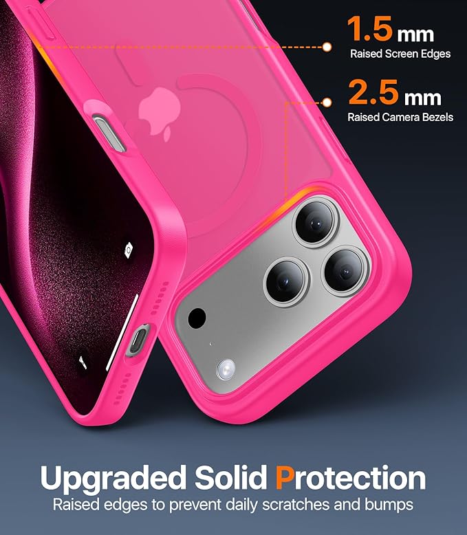 Magnetic for iPhone 17 Pro Max Case,[Anti-Slip][Compatible with MagSafe][Military Grade Drop Protection] Shockproof Protective Translucent Phone Case for iPhone 17 Pro Max Case,Hot Pink