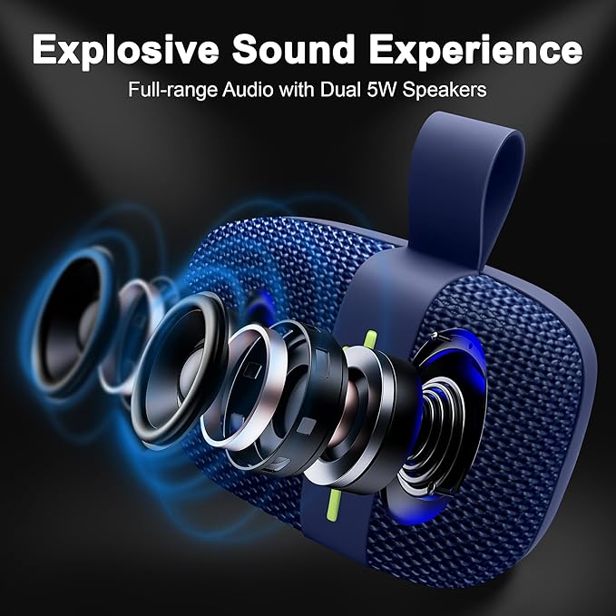 Fisher Portable Bluetooth Speakers, Clip-On Speakers Bluetooth Wireless, IPX5 Waterproof Speaker,10W Peak Power Bluetooth Speaker Stereo HD Sound, BT 5.3, FM Radio, for Pool, Beach, Use Anywhere