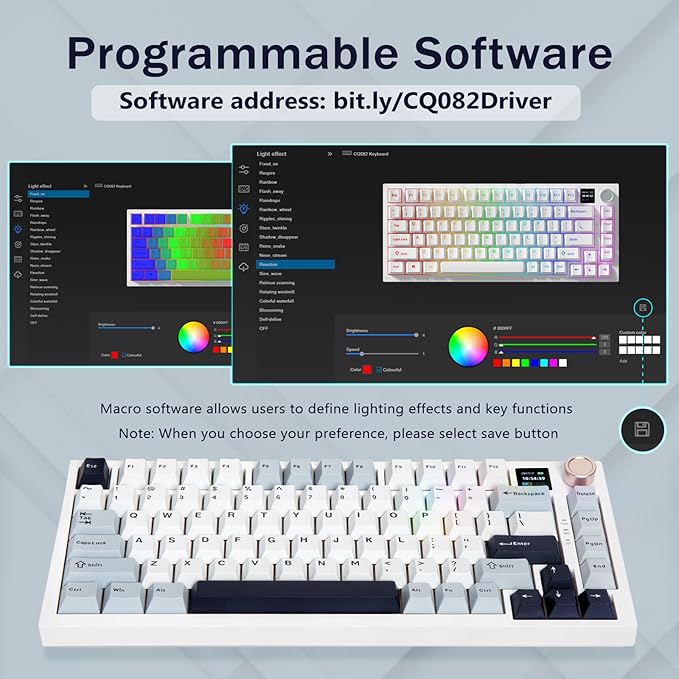75% Wireless Mechanical Gaming Keyboard, Creamy Sound, Hot Swappable, Pre-lubed Linear Switches, Gasket Structure, Multimedia Display, RGB Backlit, 2.4GHz/USB/BT5.0, Custom Keyboard for Win/Mac
