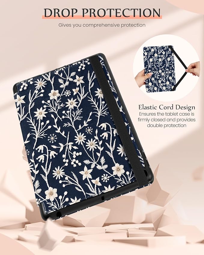 Uppuppy for iPad 9th/8th/7th Generation Case 10.2'' - for Women Girls Cute Embroidered Folio Stand Cover with Pencil Holder & Card Slot Girly Kawaii Flowers Design Aesthetic Cases for iPad 7th/8th/9th