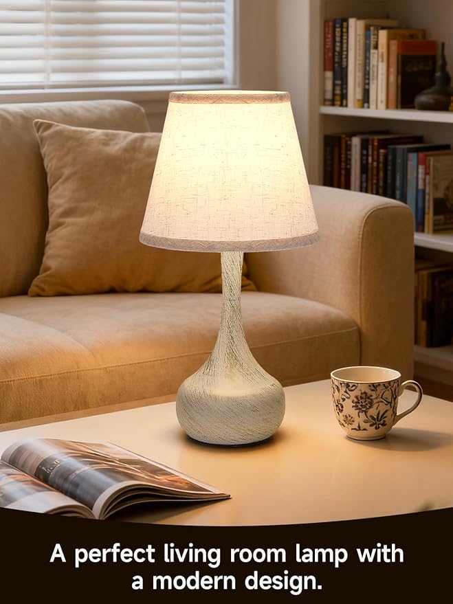 Touch Table Lamp for Bedroom Set of 2, Farmhouse 3-Way Dimmable Bedside Lamps for Nightstand with Fabric Shade