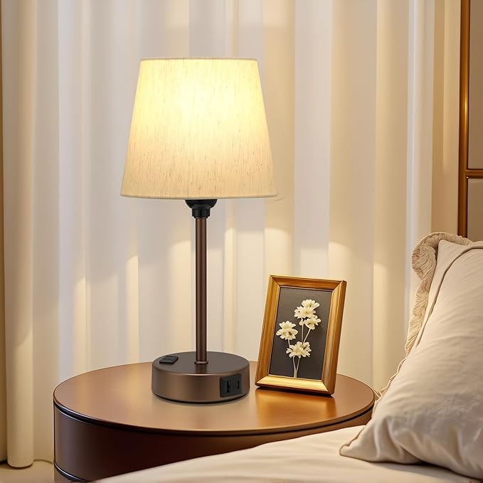 Brown Bedside Lamps for bedrooms Set of 2 - Nightstand Bedroom Lamp with USB C Port and AC Outlet Charging, 3 Way Dimmable Touch Control Small Bed Side Table Lamp, Nightstand Light for Kids