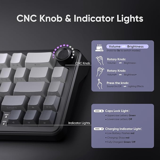 RedThunder K65 Wireless Mechanical Gaming Keyboard, Trip-Modes Connection, Gasket Custom Hot-Swap Keyboard, RGB Backlit, Pre-lubed Linear Switches, Side Engraved PBT Keycaps, Gradient Gray