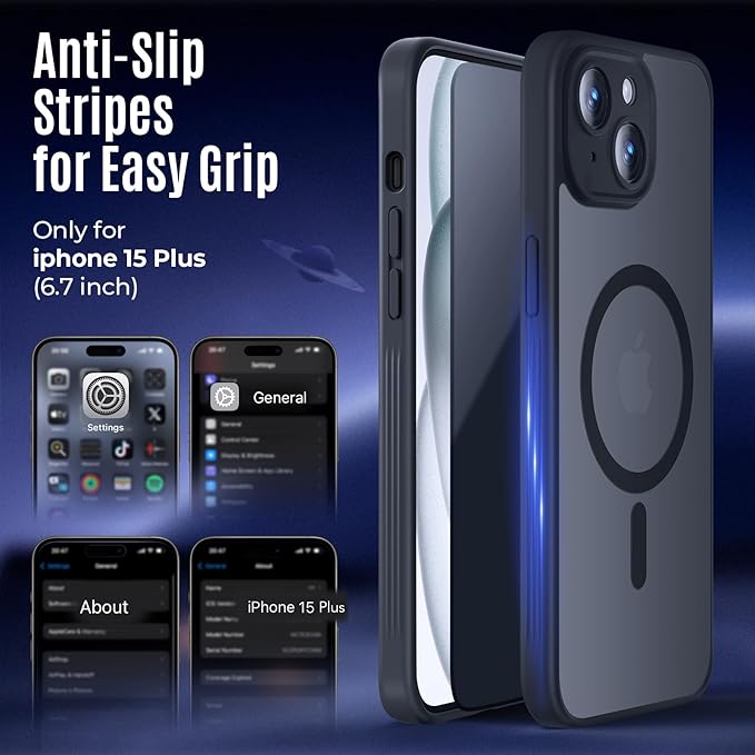 Symcele Designed for iPhone 15 Plus Case, Compatible with MagSafe, with Privacy Screen Protectors X2, [Camera Protection] [15FT Military Drop Protection] Shockproof Phone Case, 6.7", Black