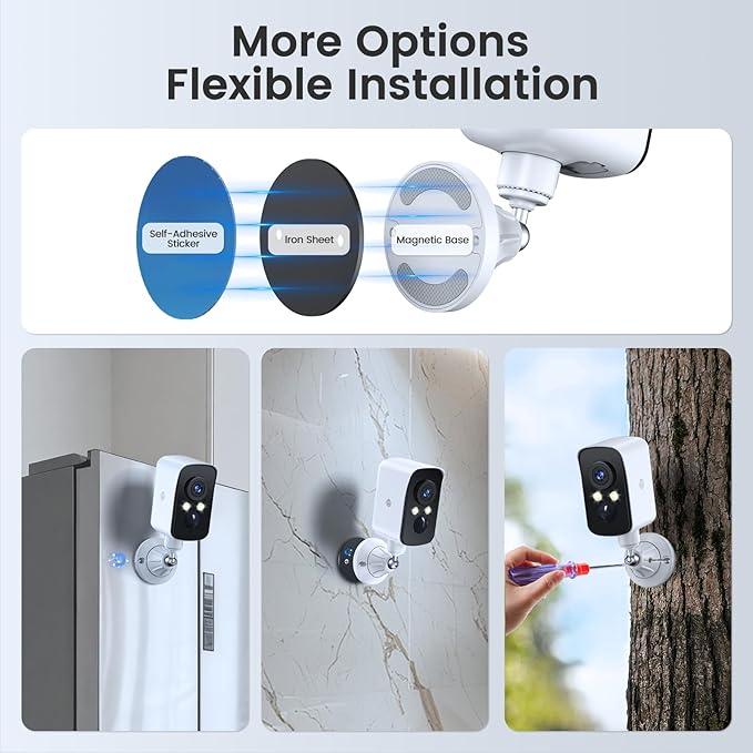 360° View Wireless Outdoor Security Camera, No Subscription Free 7-Day Cloud/SD, Pan, AI Detection, Magnetic, Battery Powered, 2.4G WiFi, 2K, Night Vision, 2-Way Talk, Home Security, IP65
