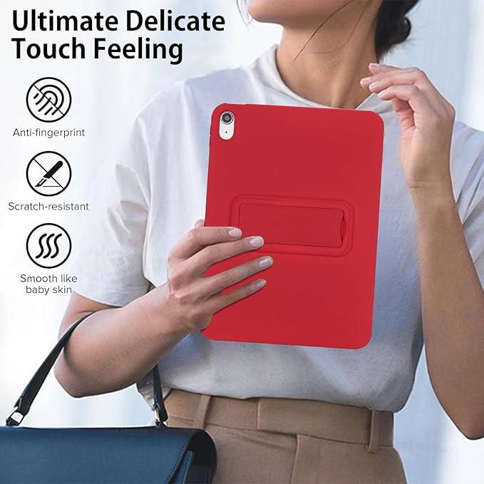 Shockproof Case for iPad 10th/11th Gen, TPU & Hard PC Back Cover with Kickstand Feature Screen & Camera Defense Cleaning Cloth + Stylus Included for iPad 11th 10th Gen, Red