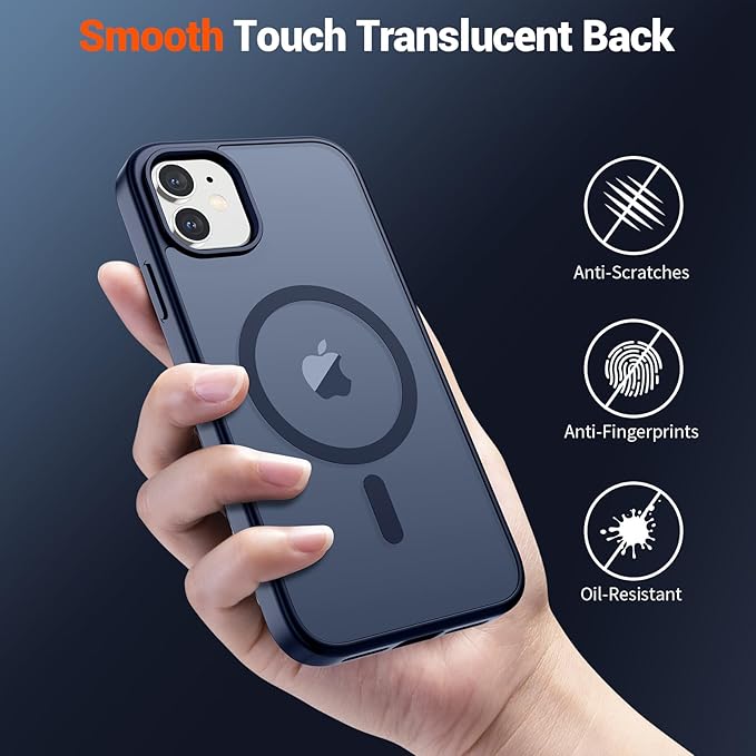 SUPFINE Magnetic for iPhone 11 Phone Case (Compatible with MagSafe) (Military Grade Drop Protection) Translucent Matte Shockproof Phone Cover,Dark Blue