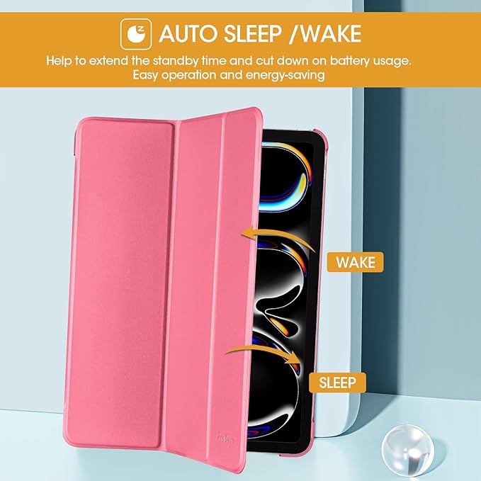 ProCase for iPad Pro 13 Inch Case M5 2025/ M4 2024, Smart Cover iPad Pro M5 M4 Case 13 Inch, Slim Stand Translucent Hard Shell Back, Supports Touch ID, Auto Wake/Sleep -Melonpink