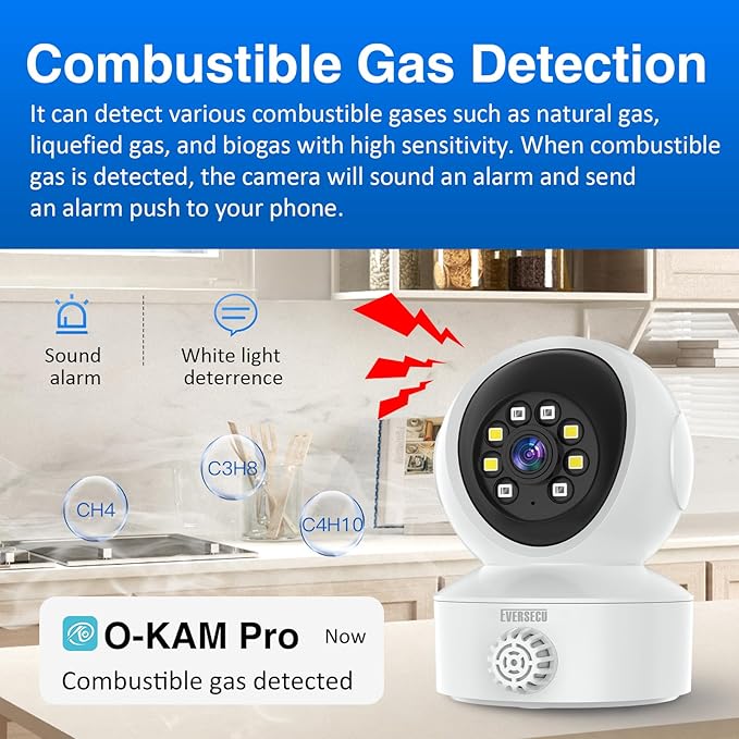 EVERSECU Smoke & Gas Detection Home Security Camera with Sound Alarm & Real Time Alert, Humanoid Auto Tracking, 2 Way Audio, Night Vision, Compatible with Alexa, Baby Monitor/Elder/Pet Camera(4pack)