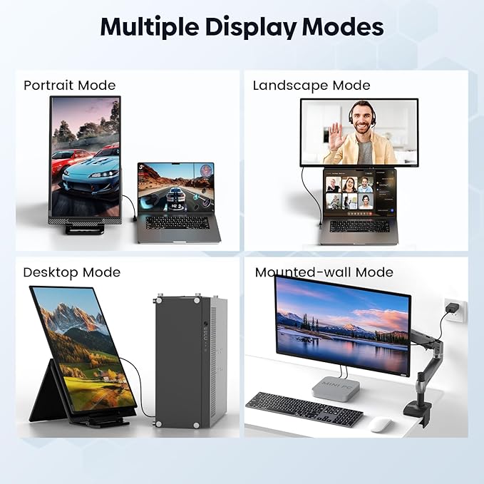 24" Large Portable Monitor Laptop Screen Extender 1080P FHD 100HZ IPS, Travel Monitor for Work Home Gaming, Landscape & Portrait Display, Compatible with Wins/Mac/Linux & MINI PC/PS5/Smart Phone
