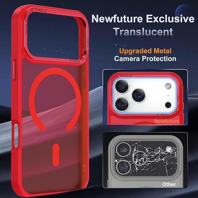 Newfuture Magnetic for iPhone 17 Pro Max Case [Compatible with Magsafe] [Military Grade Drop Protection] Translucent Matte Anti-Scratch Shockproof Protective Phone Cover 6.9 Inch, Red