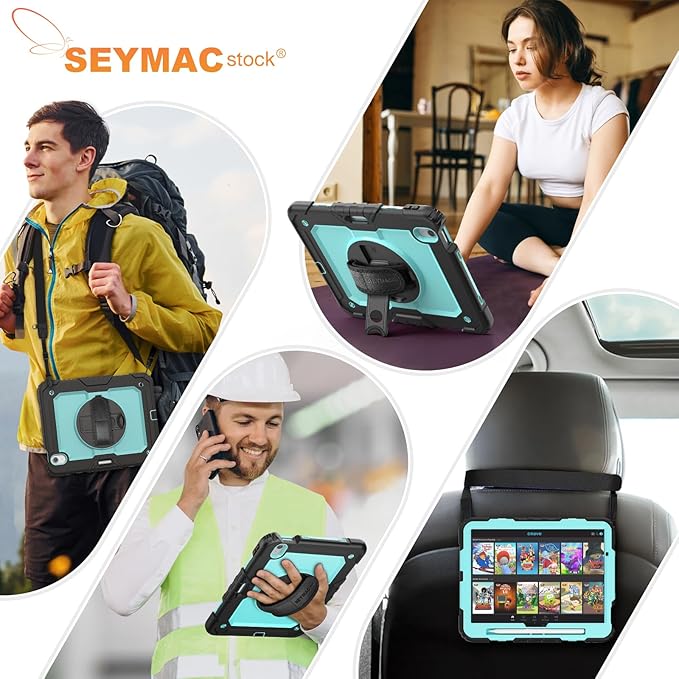SEYMAC stock Case for iPad Air 11-inch M4-M2 2026-2024 (Gen 8-6), Shockproof Heavy Duty Case with Screen Protector, Pencil Holder, Rotating Stand, Hand Strap, Shoulder Strap, SkyBlue