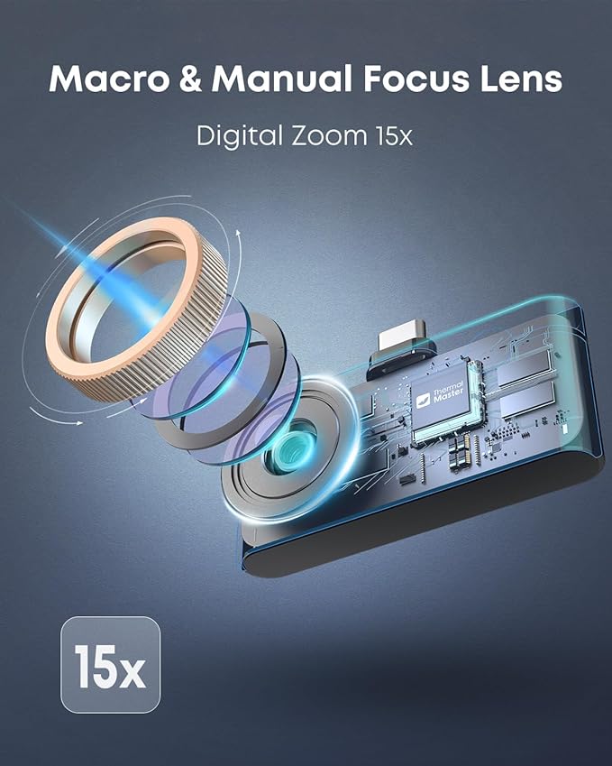Thermal Master P3 - Thermal Camera for iOS & Android, 8mm Macro Vision Infrared Imager with 35mk NETD, 512x384 Super Resolution, 3.6℉ Accuracy, Manual Lens, Work for Home PCB Inspection, Black