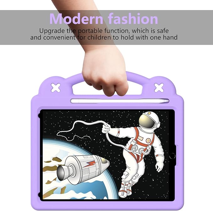 Dteck for iPad 9th/8th/7th Generation 10.2" Kids Case,Cute Panda Shockproof Rugged Lightweight Convertible Handles Stand Kid Friendly Case with Pencil Holder for iPad 10.2 2021/2020/2019,Light Purple
