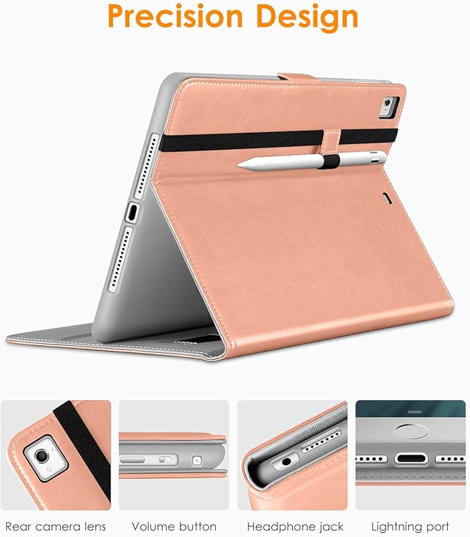 DTTO for iPad 9.7 Inch 5th/6th Generation 2018/2017 Case with Apple Pencil Holder, Premium Leather Folio Stand Cover Case for Apple iPad 9.7 inch, Also Fit iPad Pro 9.7/Air 2/Air - Rose Gold