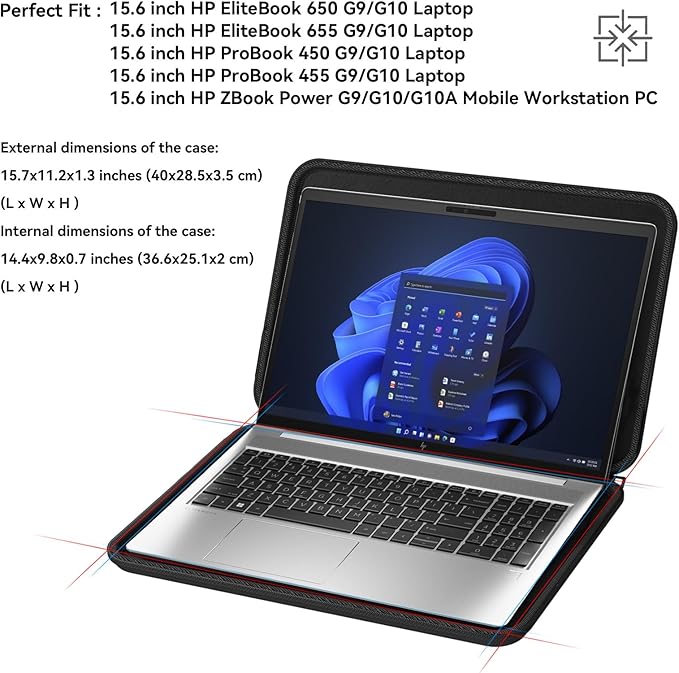Smatree Hard EVA Protective Sleeve Case Compatible for 15.6 inch HP EliteBook 650/655, ProBook 450/455, ZBook Power G9/G10/G10A Laptop (A1600)