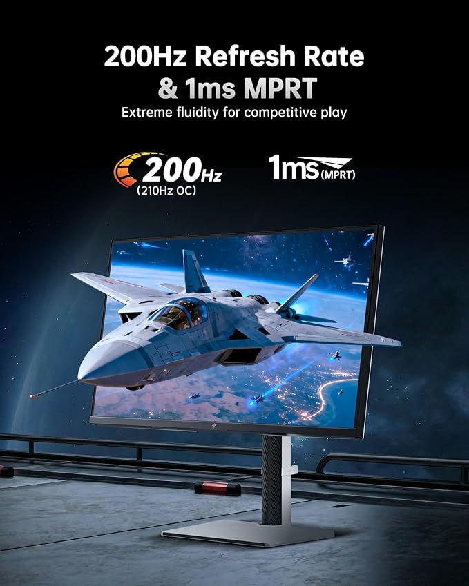 KTC M27T6S 27 Inch Gaming Monitor, 1440P Mini LED Monitor 200Hz(OC 210Hz), 157%sRGB, HDR 1000, 1ms MPRT, Adaptive Sync, HDMI DP Port, Tilt Swivel Pivot Height Adjustment, VESA Mount Vertical Monitors